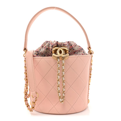 Chanel Calfskin Tweed Small CC Chain Bucket Drawstring Bag Light Pink 1 of 11