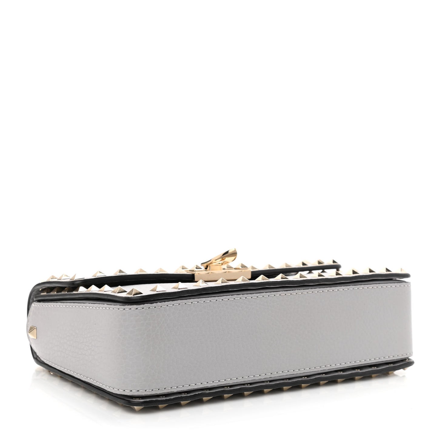 Pebbled Calfskin Rockstud Flip Lock Bag Pastel Grey