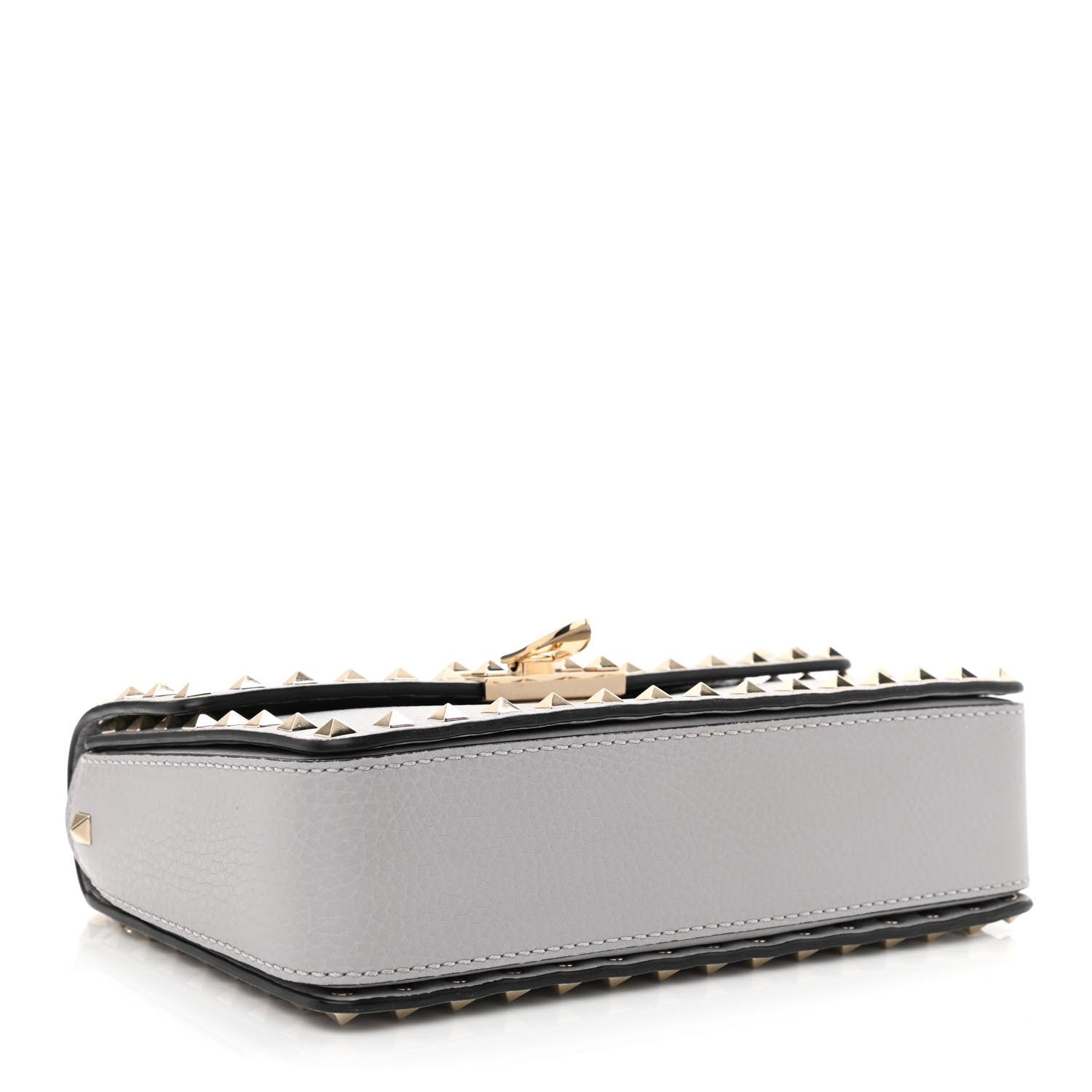 Valentino Garavani Pebbled Calfskin Rockstud Flip Lock Bag Pastel Grey 4 of 10