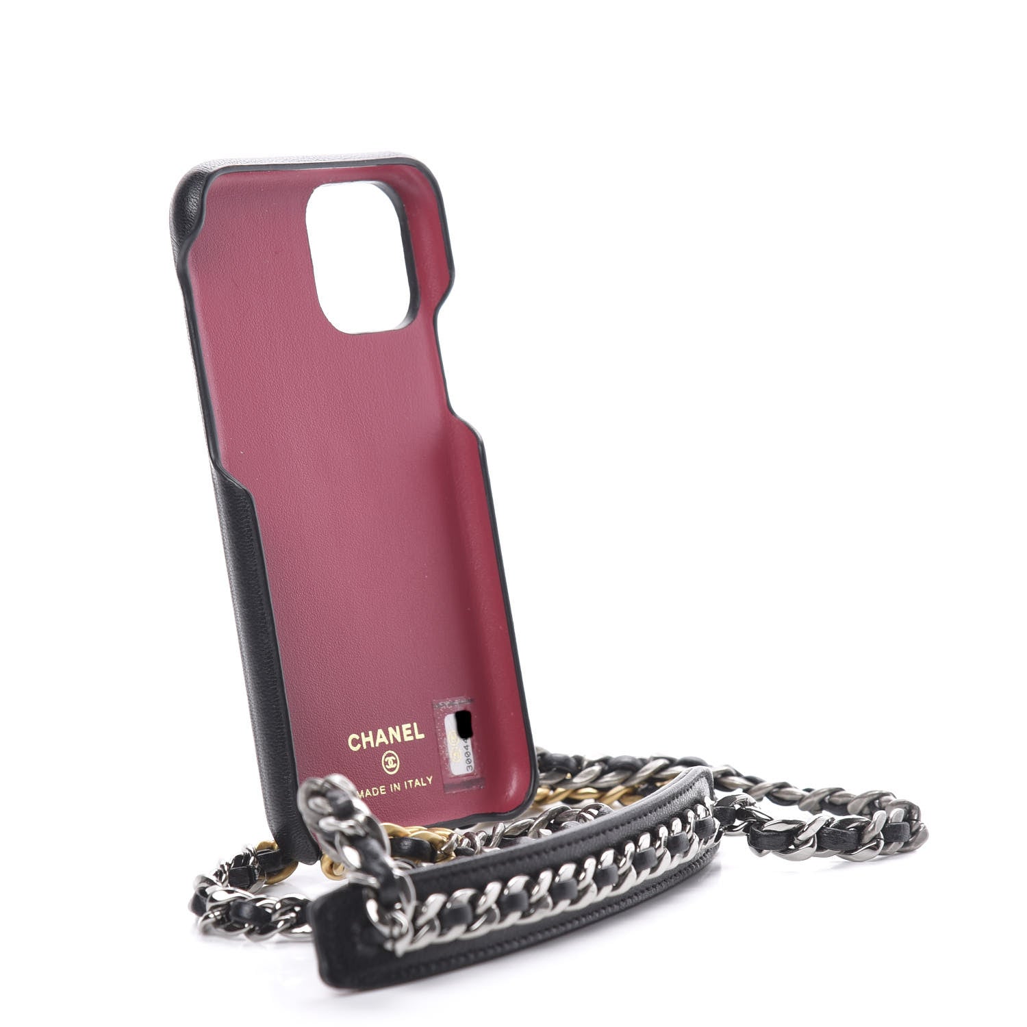 Chanel Shiny Goatskin Quilted 19 iPhone XI Pro Holder With Chain Black 3 of 8