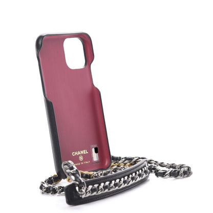 Chanel Shiny Goatskin Quilted 19 iPhone XI Pro Holder With Chain Black 3 of 8