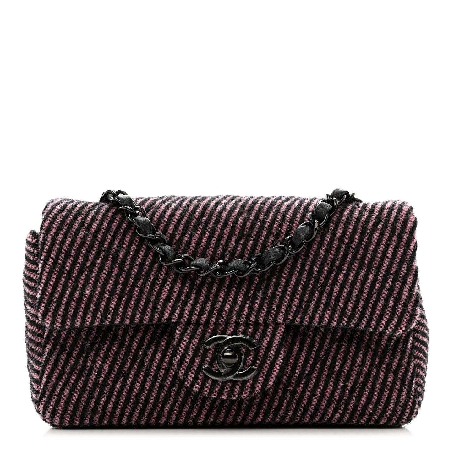 Wool Tweed Quilted Mini Rectangular Flap Pink Black