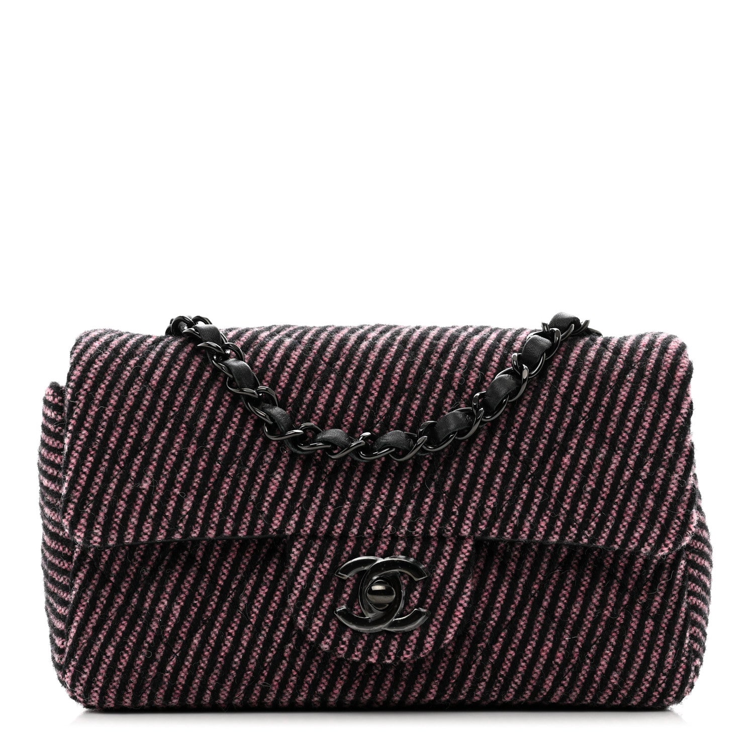 Chanel Wool Tweed Quilted Mini Rectangular Flap Pink Black 1 of 10
