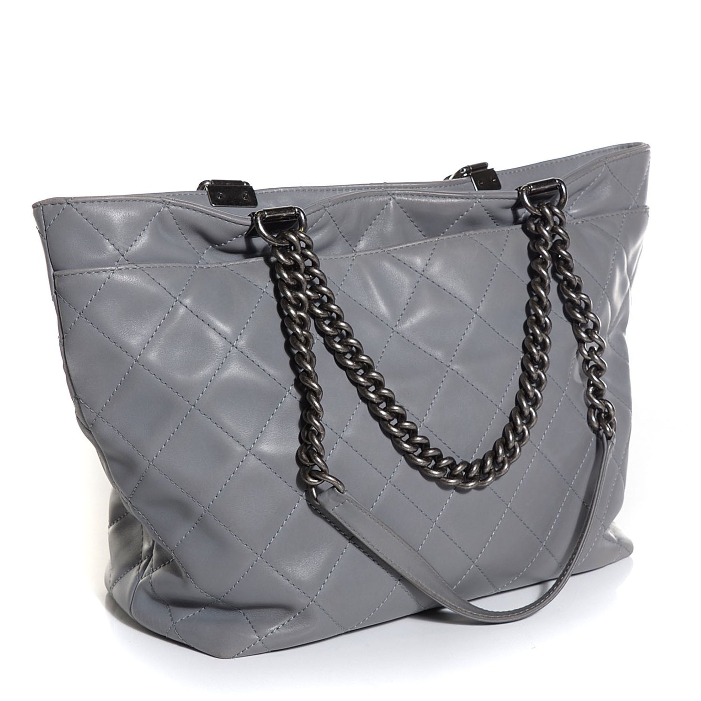Calfskin Quilted Large Shopping In Chains Tote Light Grey