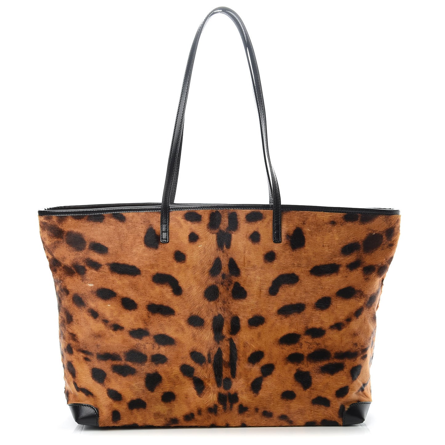 Calf Hair Leopard Print Medium Roll Tote Brown