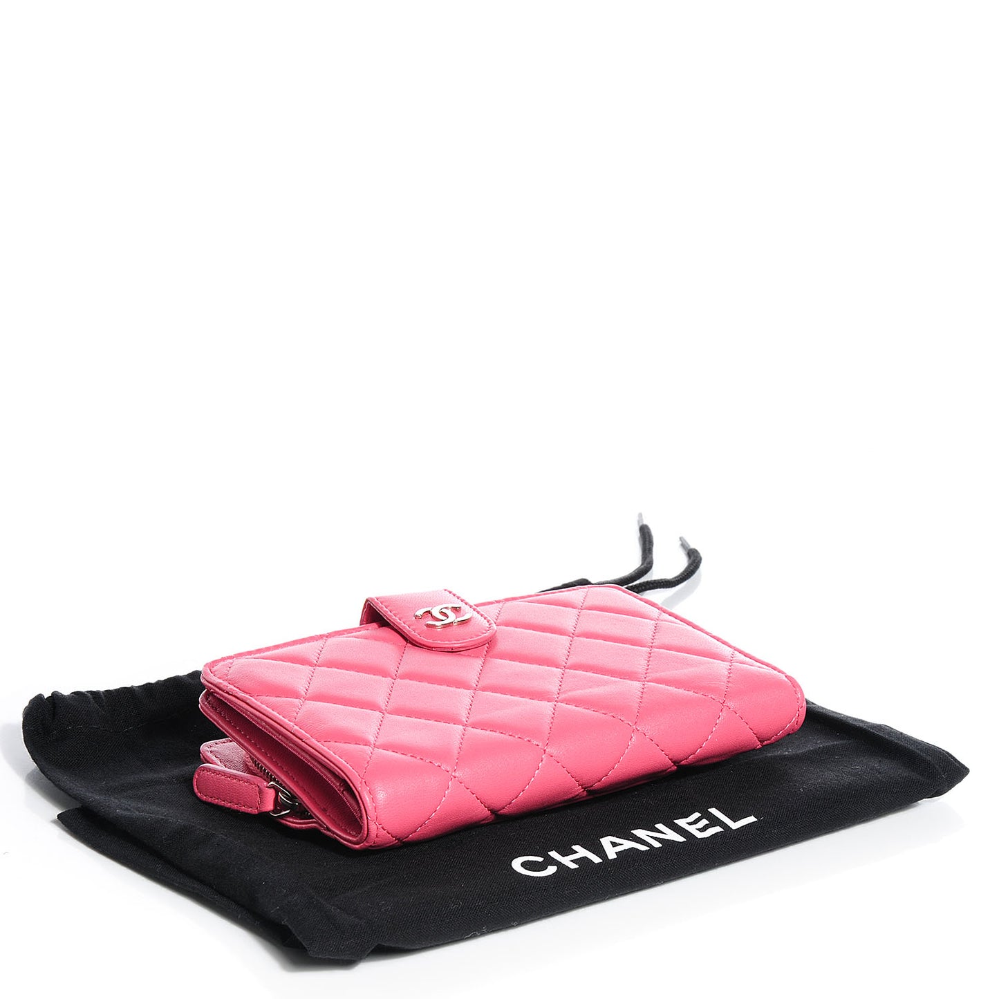 Lambskin Quilted Large Zip Pocket Wallet Pink