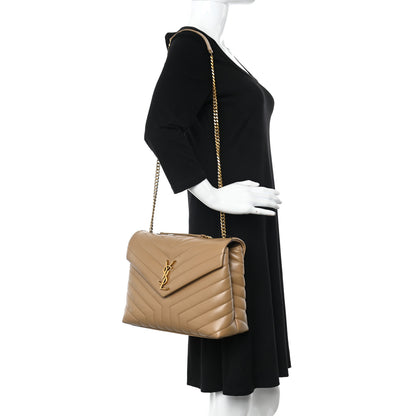 Saint Laurent Calfskin Y Quilted Monogram Medium Loulou Chain Satchel Dark Beige 2 of 8