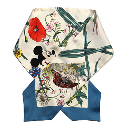 Gucci X DISNEY Silk Twill Mickey Lac Neck Bow Scarf Ivory Blue 1 of 4