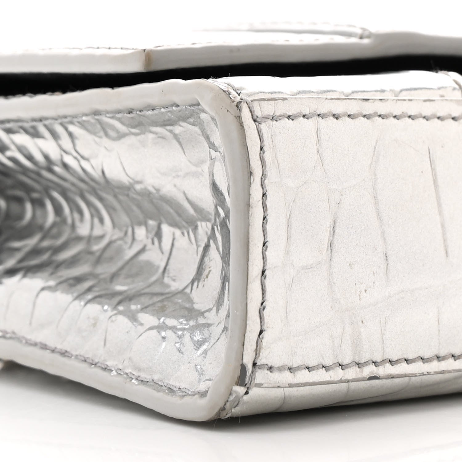 Balenciaga Metallic Calfskin Crocodile Embossed Hourglass Chain Bag Silver 10 of 17