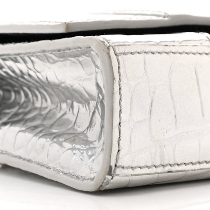 Balenciaga Metallic Calfskin Crocodile Embossed Hourglass Chain Bag Silver 10 of 17