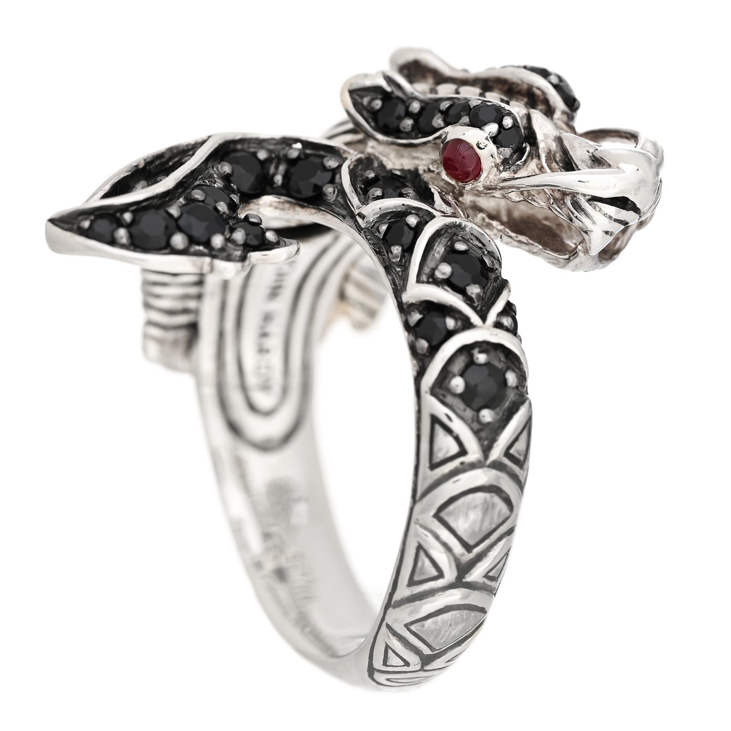 Sterling Silver Black Sapphires Ruby Naga Dragon Head Ring 54 7