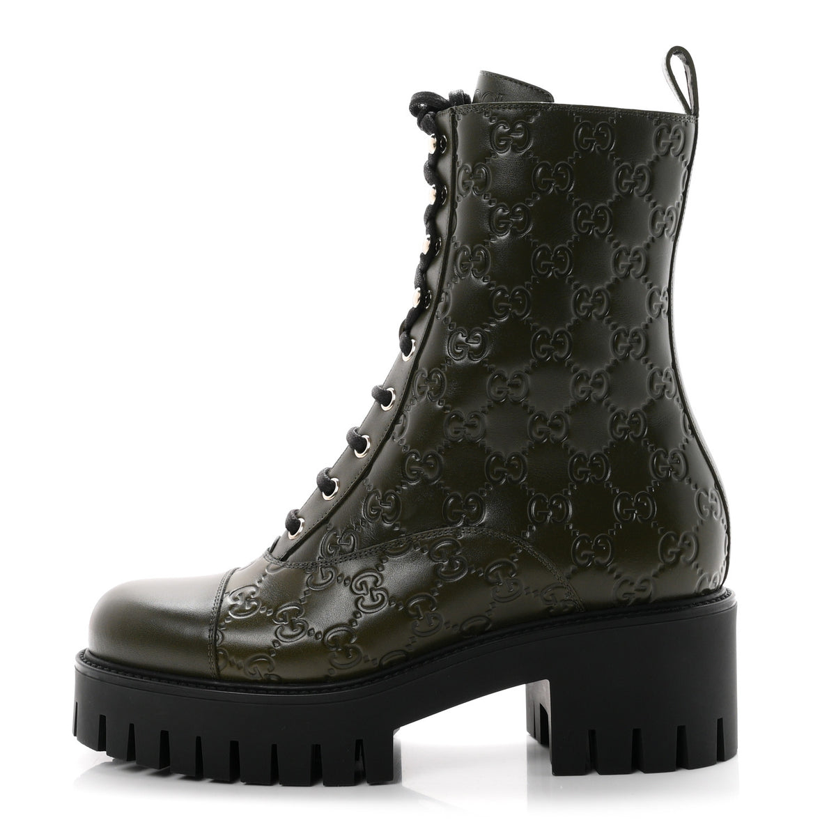 Gucci Guccissima Calfskin Lace Up Ankle Boots 38.5 Luscious Green 1 of 10