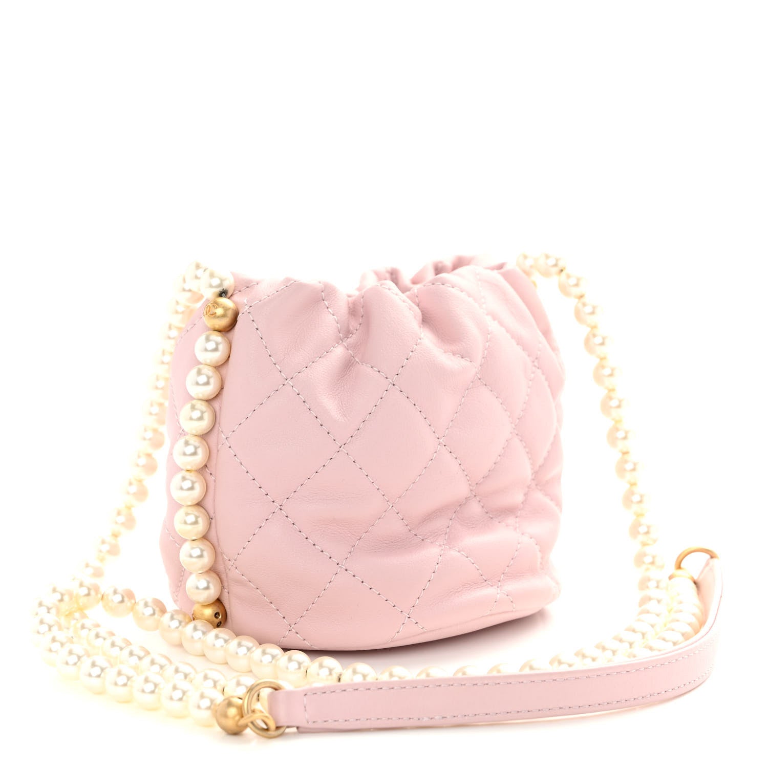 Chanel Calfskin Quilted Pearl Mini About Pearls Drawstring Bucket Light Pink 3 of 10