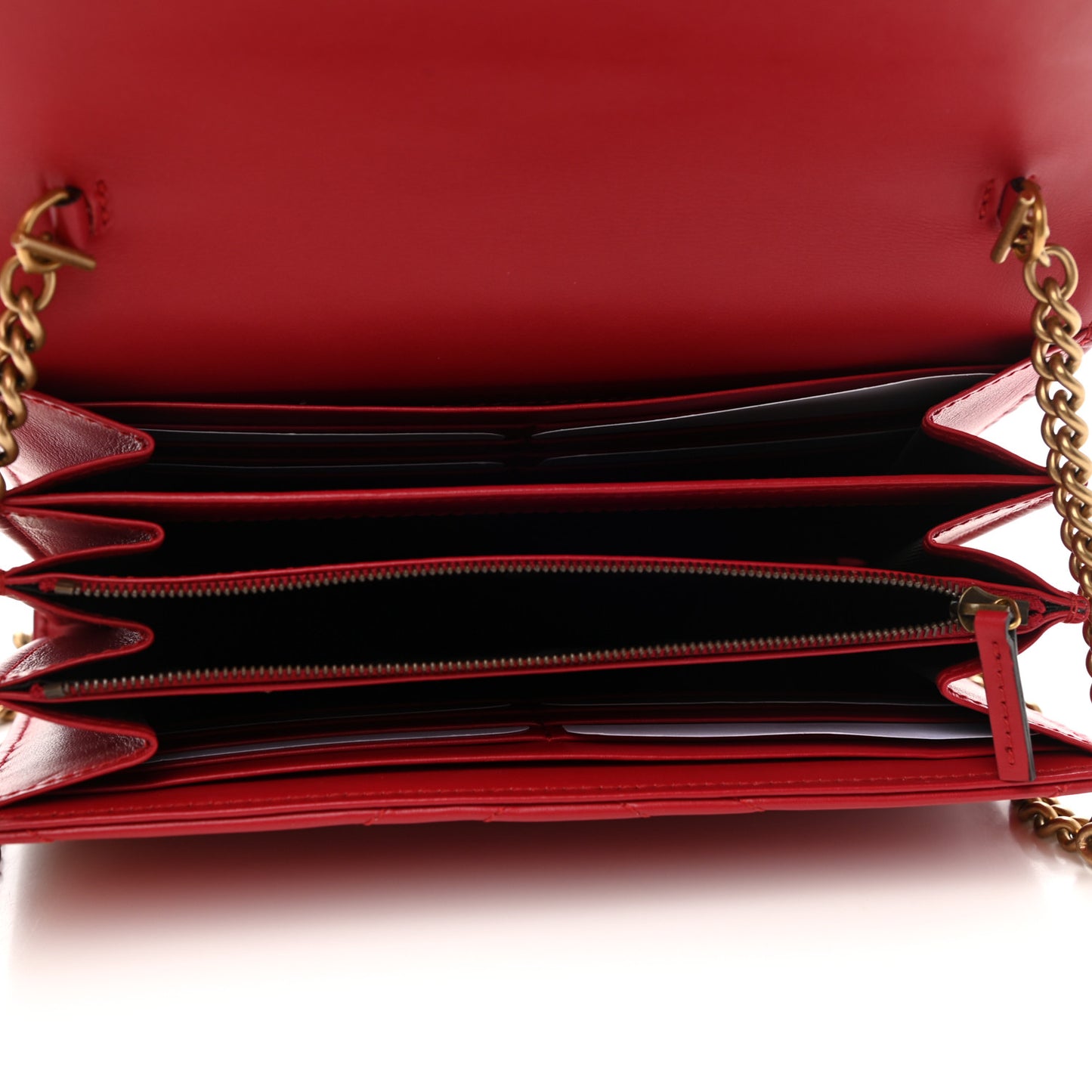 Calfskin Matelasse GG Marmont Chain Wallet Hibiscus Red