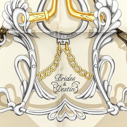 Hermes Silk Brides Et Destin Scarf 90 Vert Argile Kaki 2 of 5