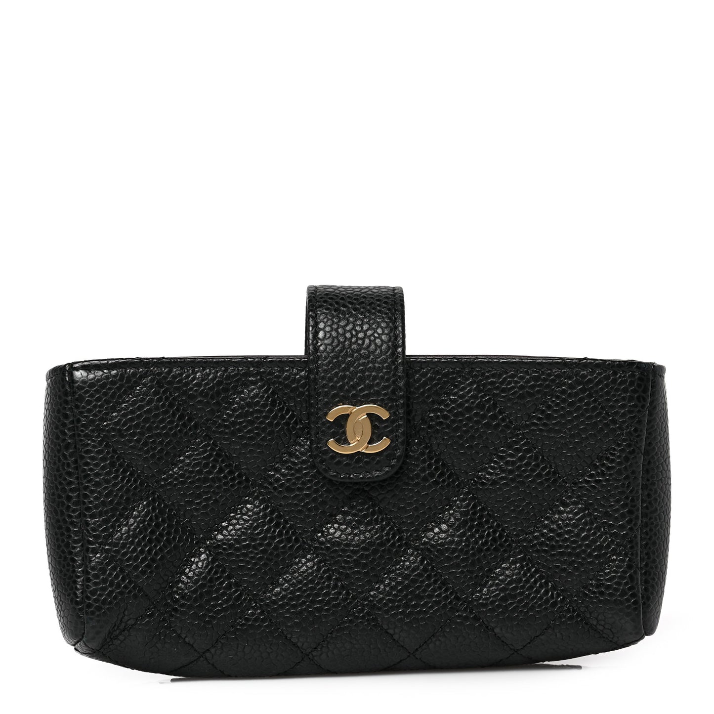Caviar Quilted Mini Phone Holder Clutch Black