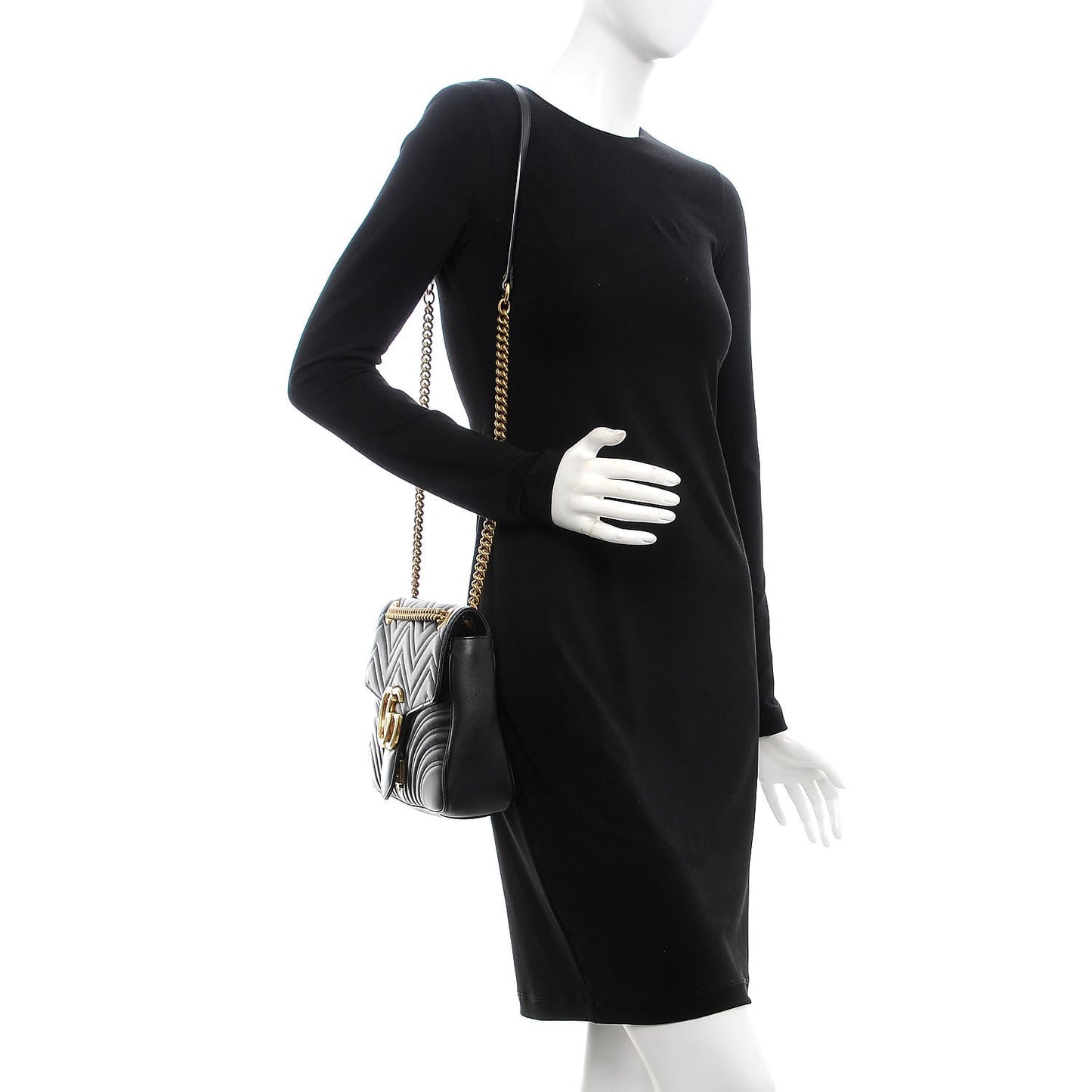Calfskin Matelasse Medium GG Marmont Shoulder Bag Black