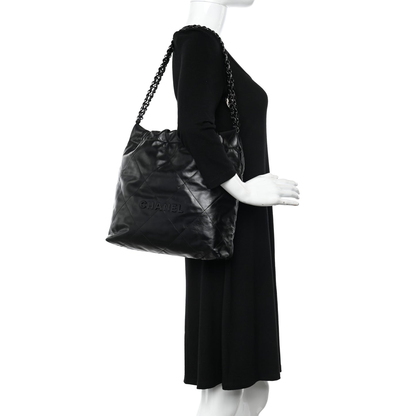 Shiny Calfskin Quilted Small Chanel 22 So Black