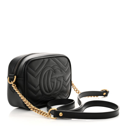 Gucci Calfskin Matelasse Mini GG Marmont Chain Shoulder Bag Black 3 of 10