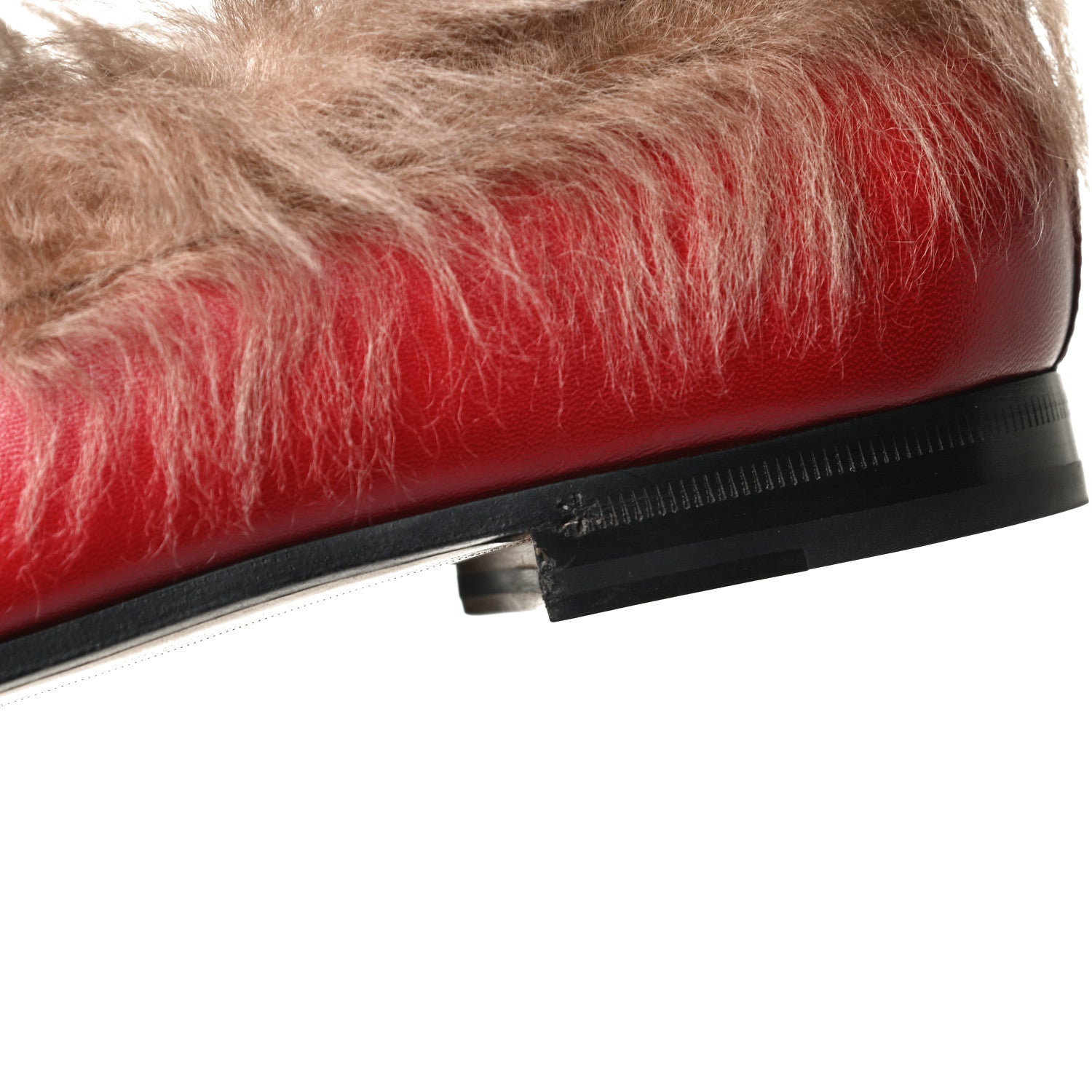 Gucci Malaga Kid Fur Womens Jordaan Loafers 41 Hibiscus Red Natural 11 of 12