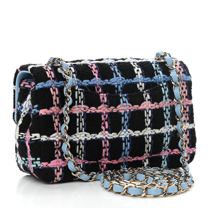 Chanel Tweed Quilted Mini Rectangular Flap Black Pink Blue Ecru 3 of 11