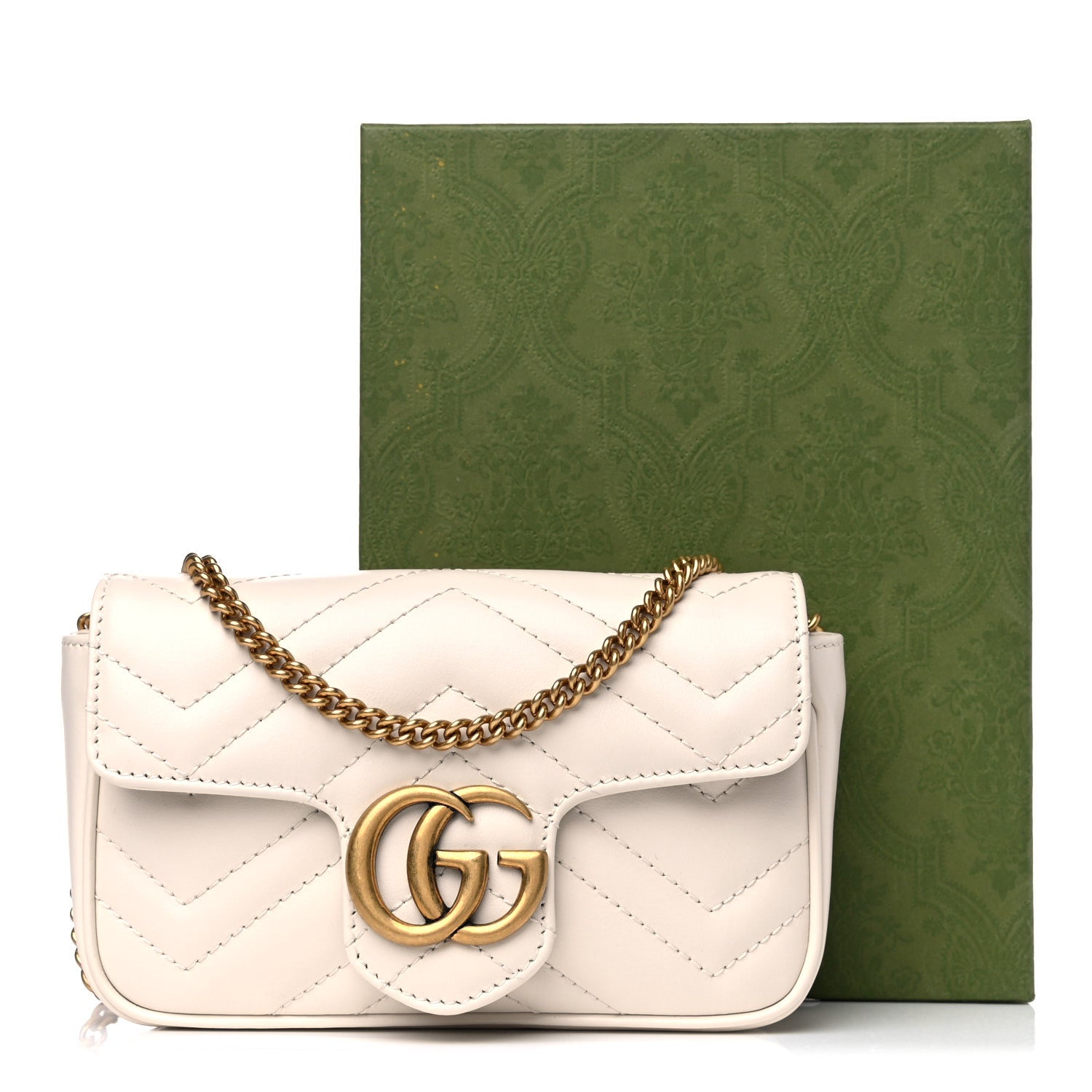 Gucci Calfskin Matelasse Super Mini GG Marmont Shoulder Bag White 10 of 10