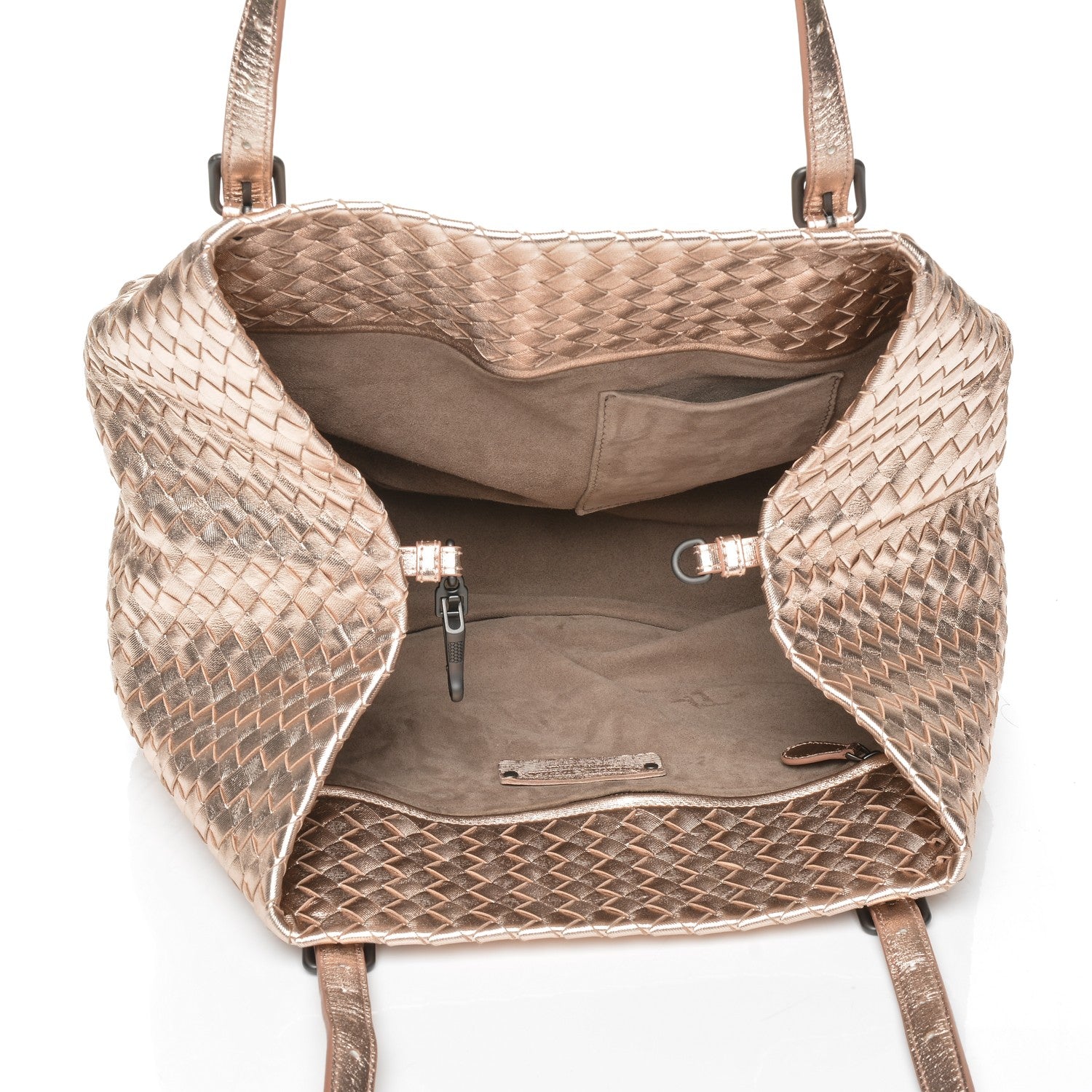 Bottega Veneta Metallic Grosgrain Intrecciato Medium A Shape Seamless Tote Rose Gold 5 of 6