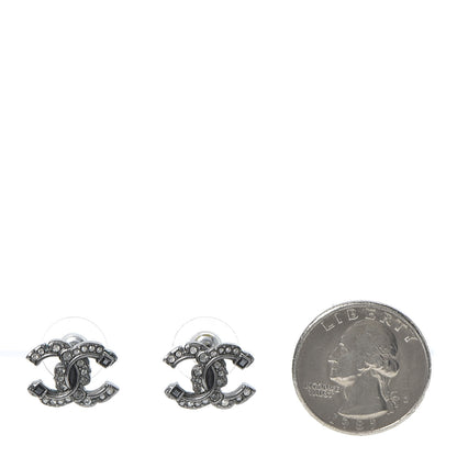 Chanel Ruthenium Crystal CC Earrings Silver Black 2 of 5