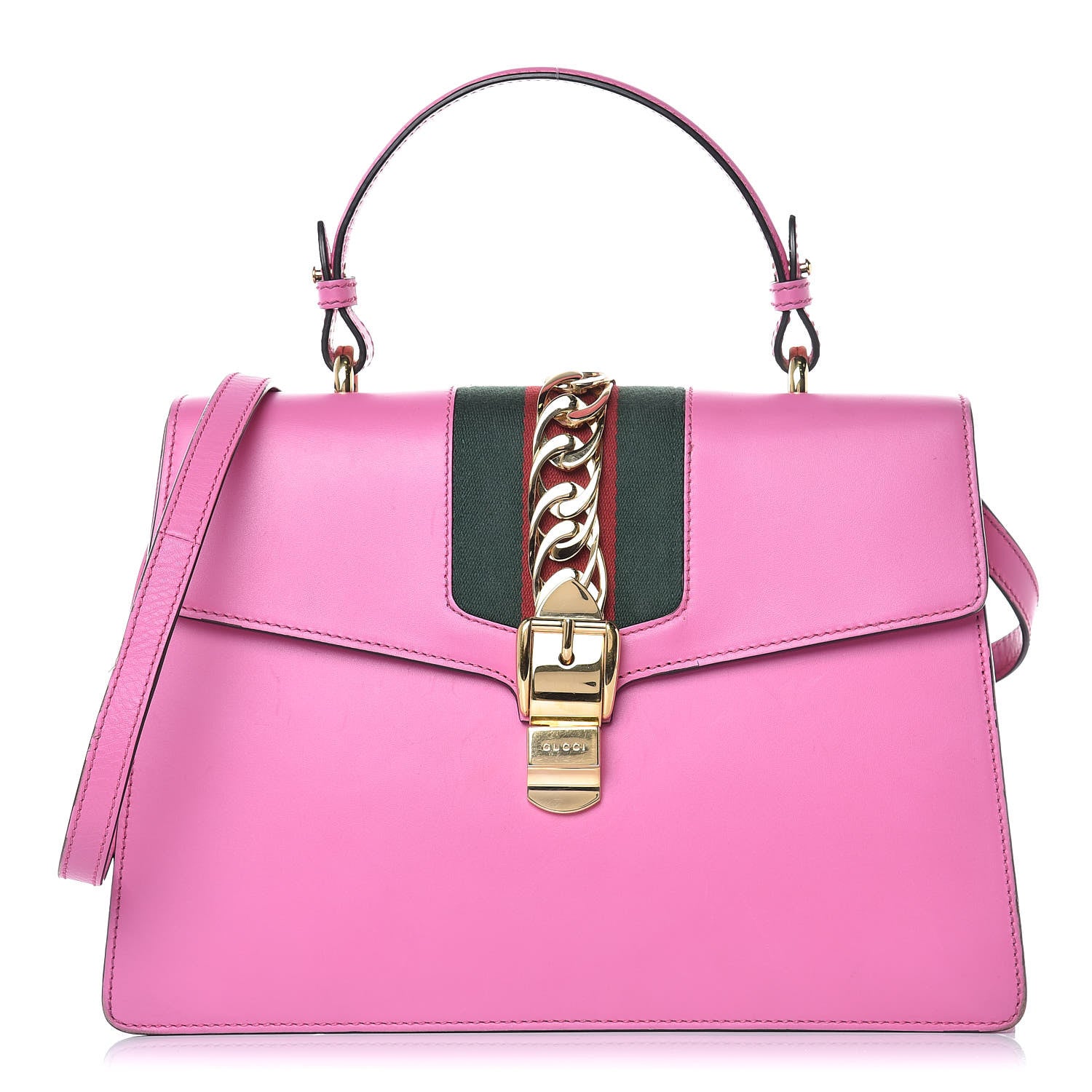 Gucci Vitello Fontanella Web Medium Sylvie Top Handle Bag Pink Tropical Flower 1 of 23