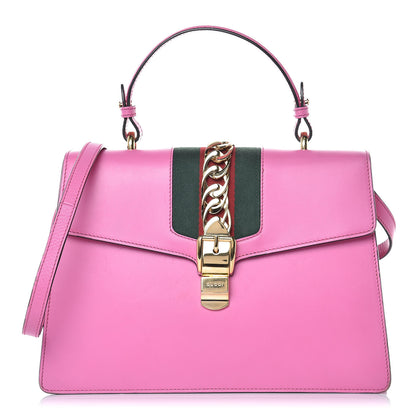 Gucci Vitello Fontanella Web Medium Sylvie Top Handle Bag Pink Tropical Flower 1 of 23