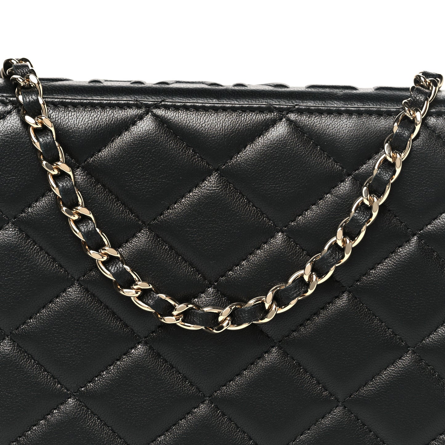 Lambskin Quilted Book Wallet On Chain WOC Black