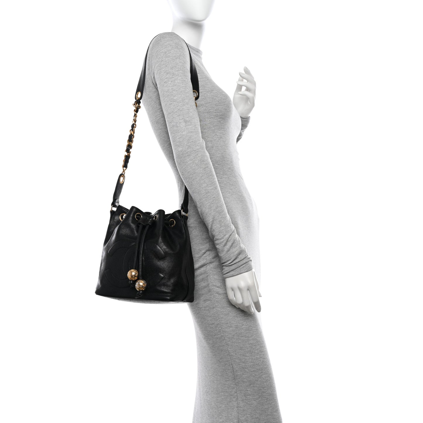 Caviar CC Chain Mini Drawstring Bag Black