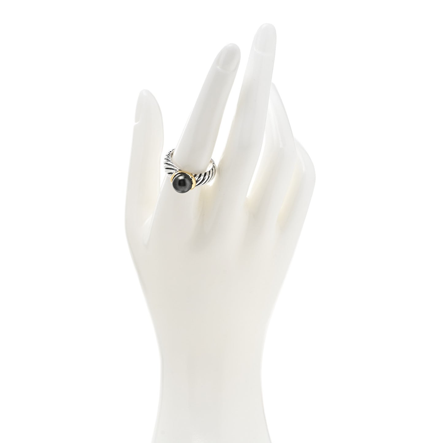 Sterling Silver 18K Yellow Gold Tahitian Pearl 8mm Cable Ring 57 8
