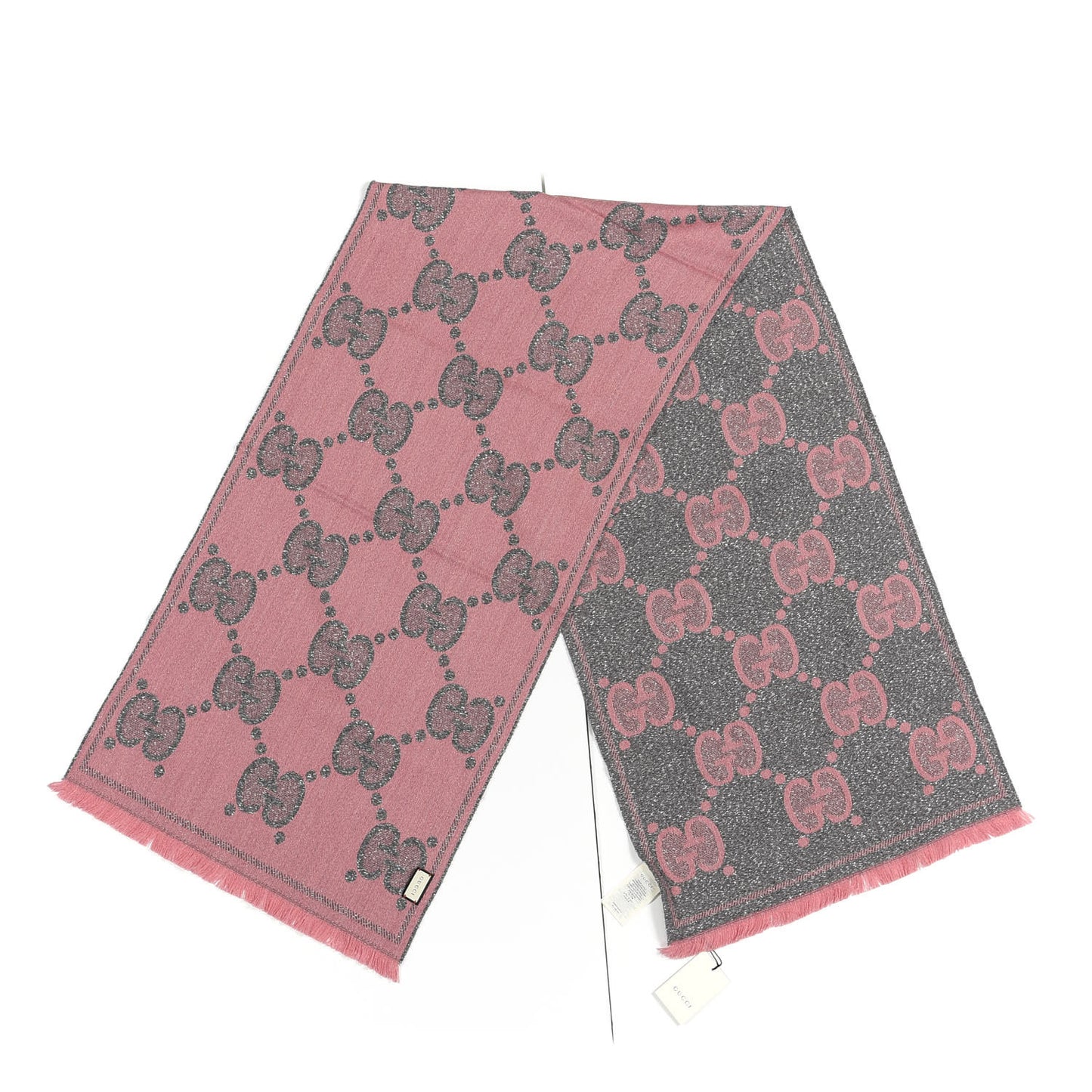 Wool Lame Jacquard Monogram Jumbo GG Lady Nest Lux Scarf Graphite Pink