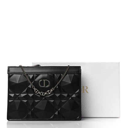 Christian Dior Calfskin Macrocannage Diamond Caro Zipped Pouch With Chain Black 10 of 10