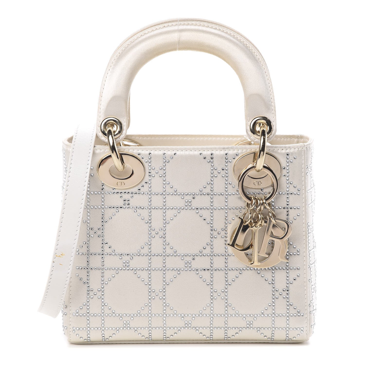 Christian Dior Satin Crystal Cannage Mini Lady Dior White 1 of 13