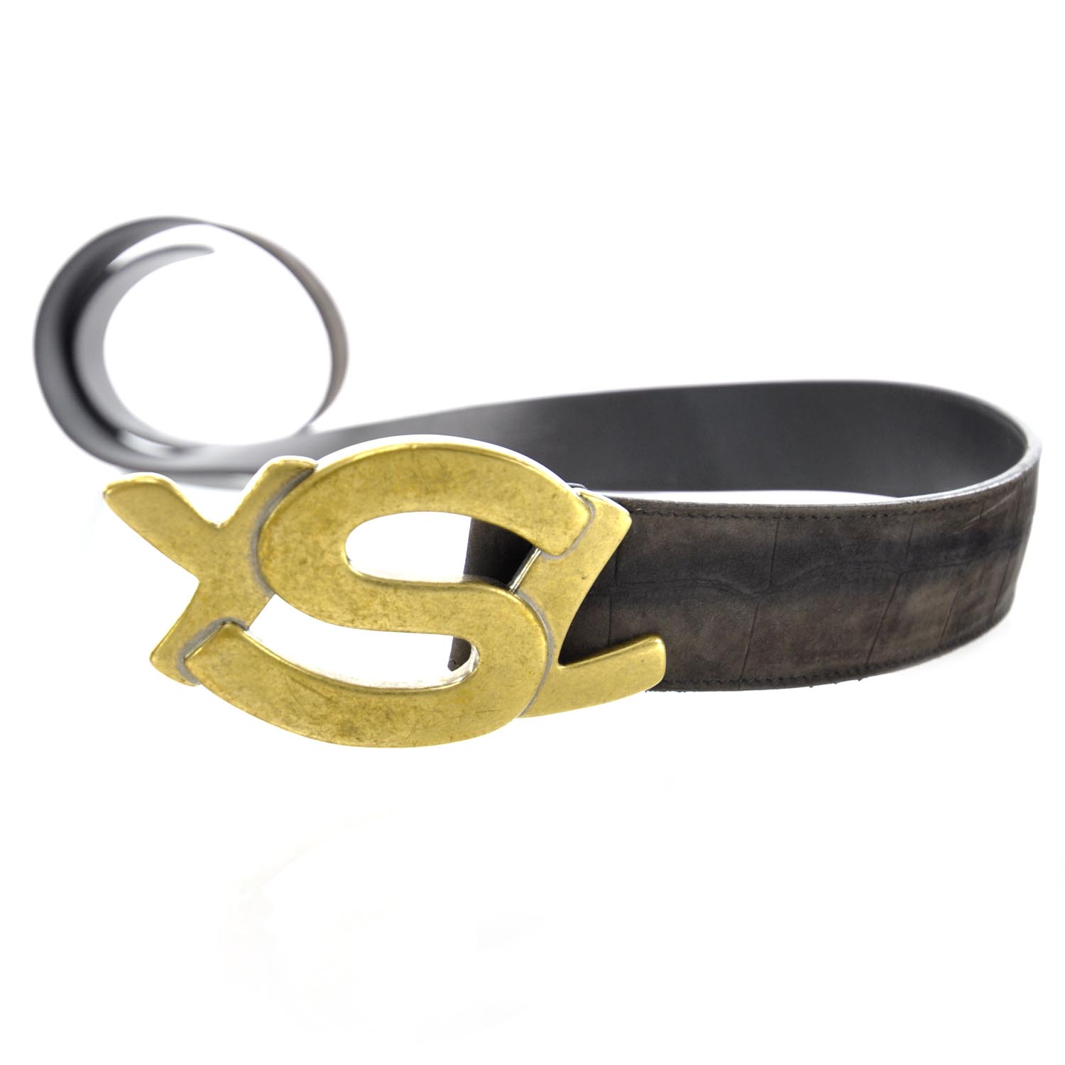 Saint Laurent Mens Crocodile Embossed Nubuck Belt 38 3 of 7