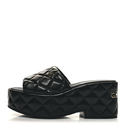 Chanel Lambskin Quilted CC Mules Wedge Sandals 39 Black 1 of 9