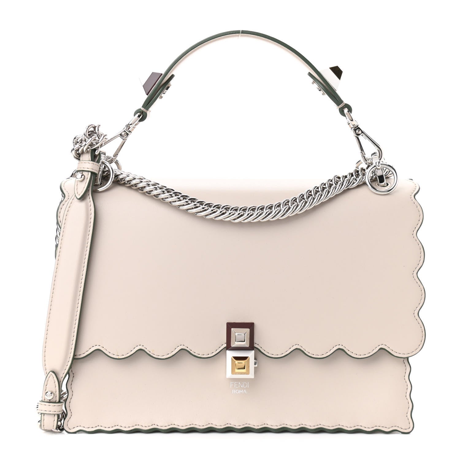 Fendi Vitello Liberty Scalloped Studded Kan I Shoulder Bag Grigio Polvere 1 of 10