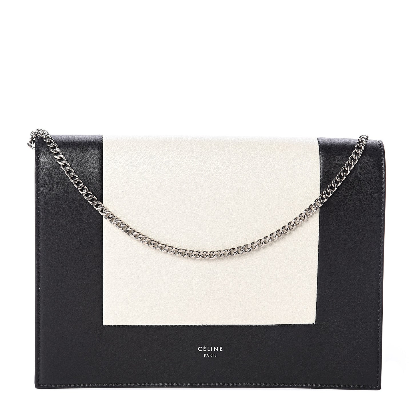 Smooth Lambskin Frame Evening Chain Clutch Black White