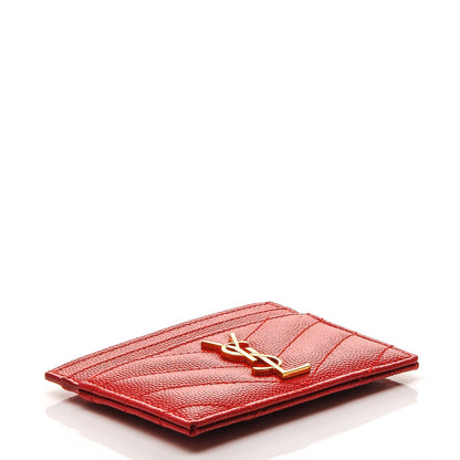 Saint Laurent Grain De Poudre Matelasse Chevron Monogram Credit Card Case New Red 4 of 6