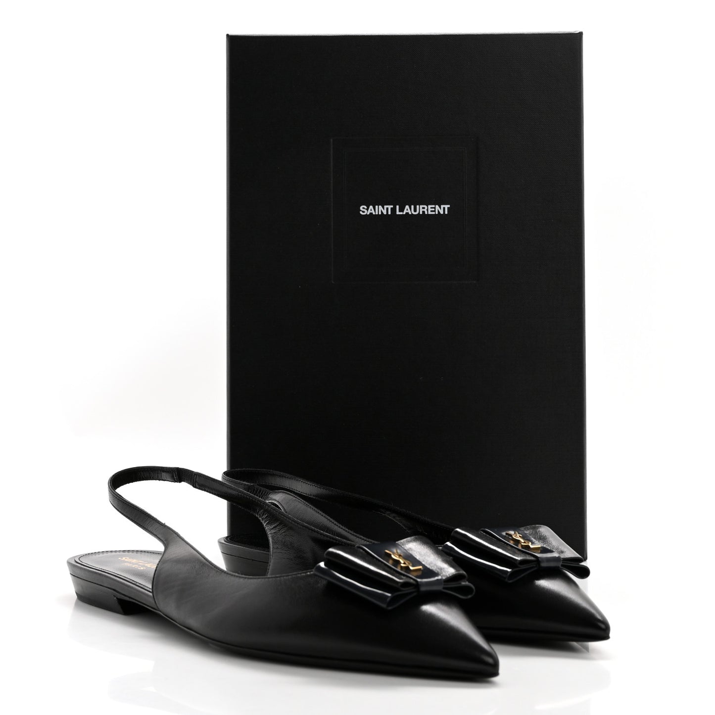Patent Smooth Lambskin Anais Slingback Flats 40.5 Navy Black