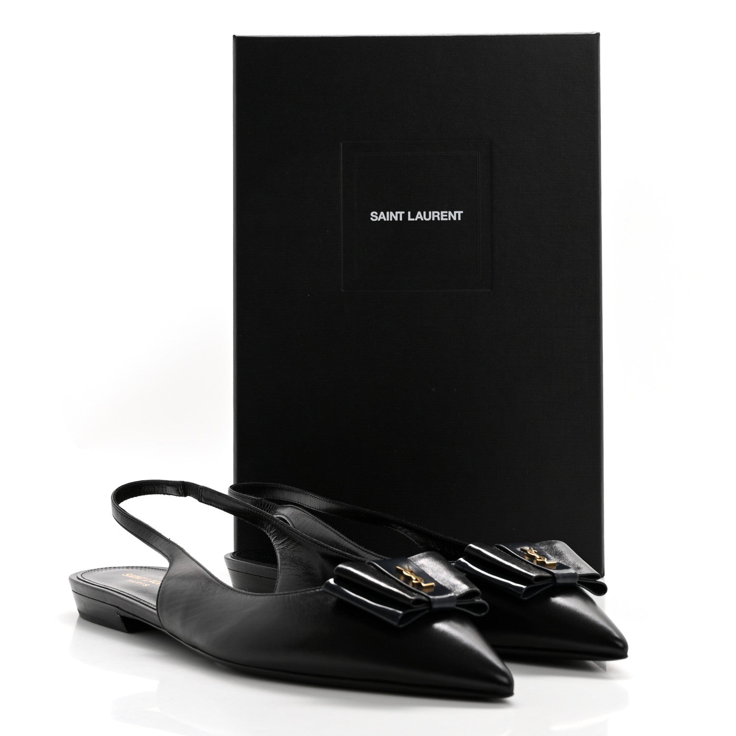Saint Laurent Patent Smooth Lambskin Anais Slingback Flats 40.5 Navy Black 9 of 9
