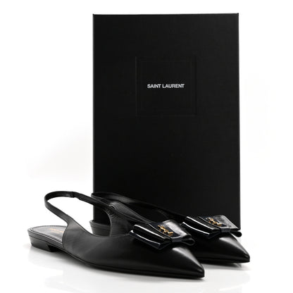 Saint Laurent Patent Smooth Lambskin Anais Slingback Flats 40.5 Navy Black 9 of 9
