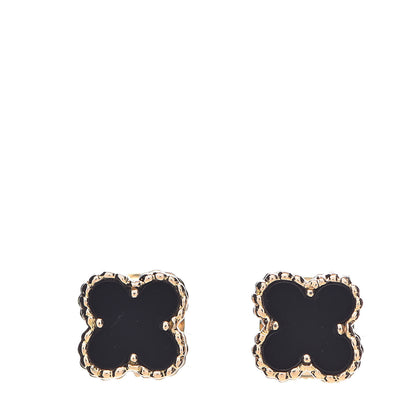 Van Cleef & Arpels 18K Yellow Gold Black Onyx Sweet Alhambra Earrings 1 of 5