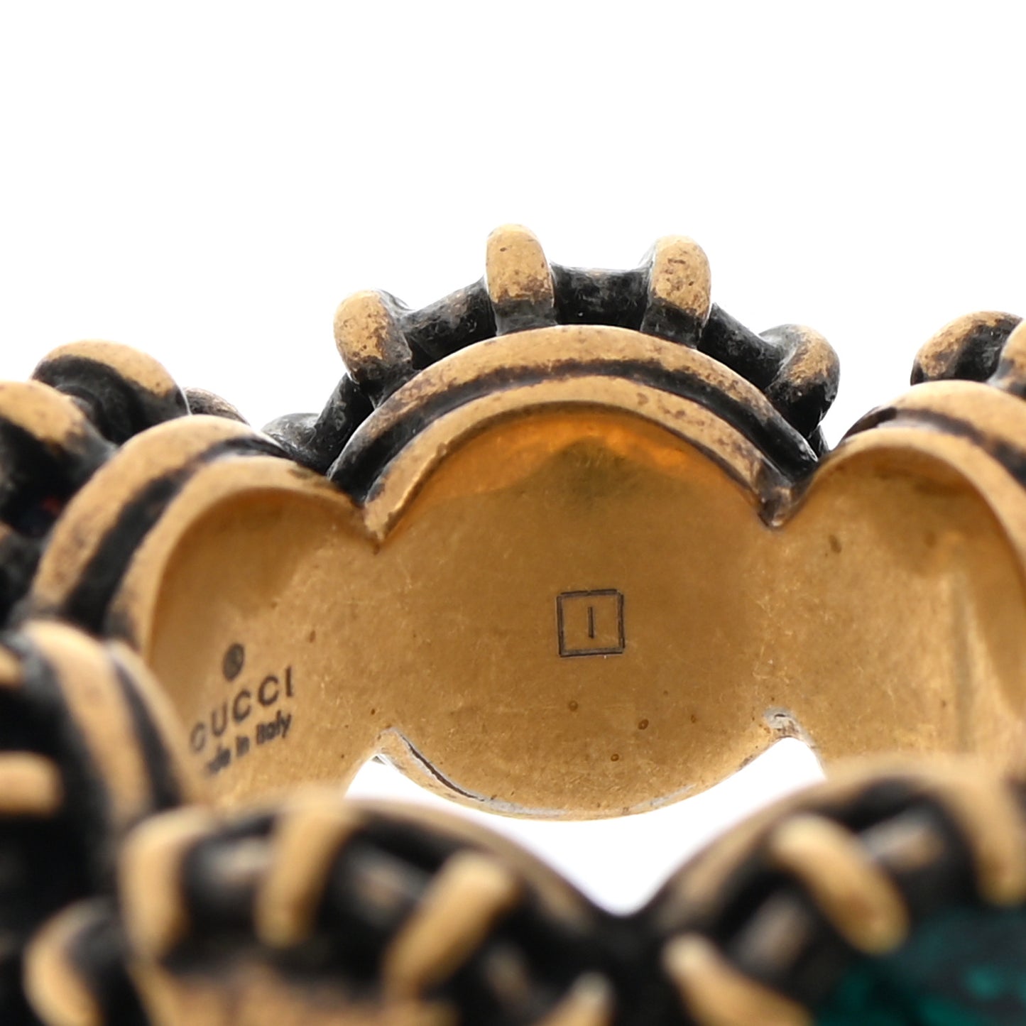 Tigerhead Crystal Ring 10 Aged Gold Multicolor