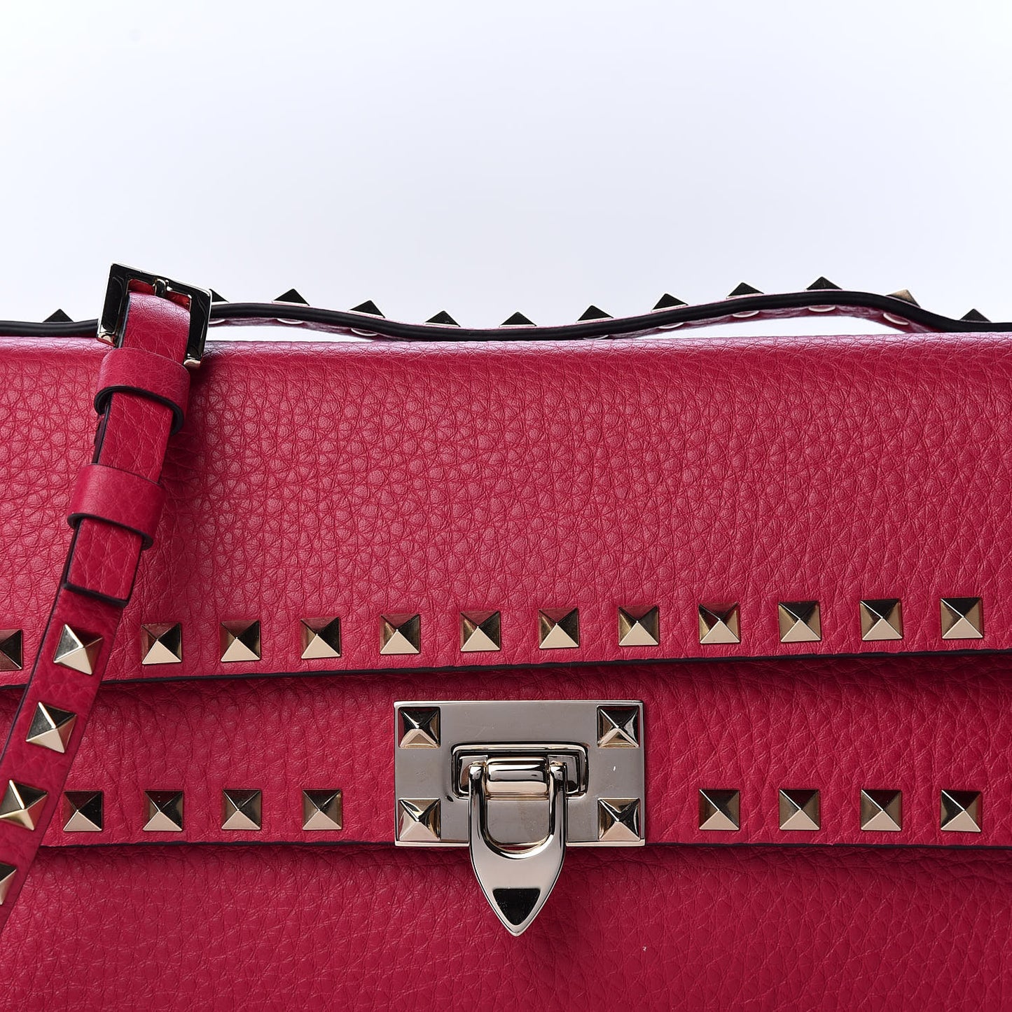 Pebbled Calfskin Rockstud Double Flap Crossbody Bag Blossom
