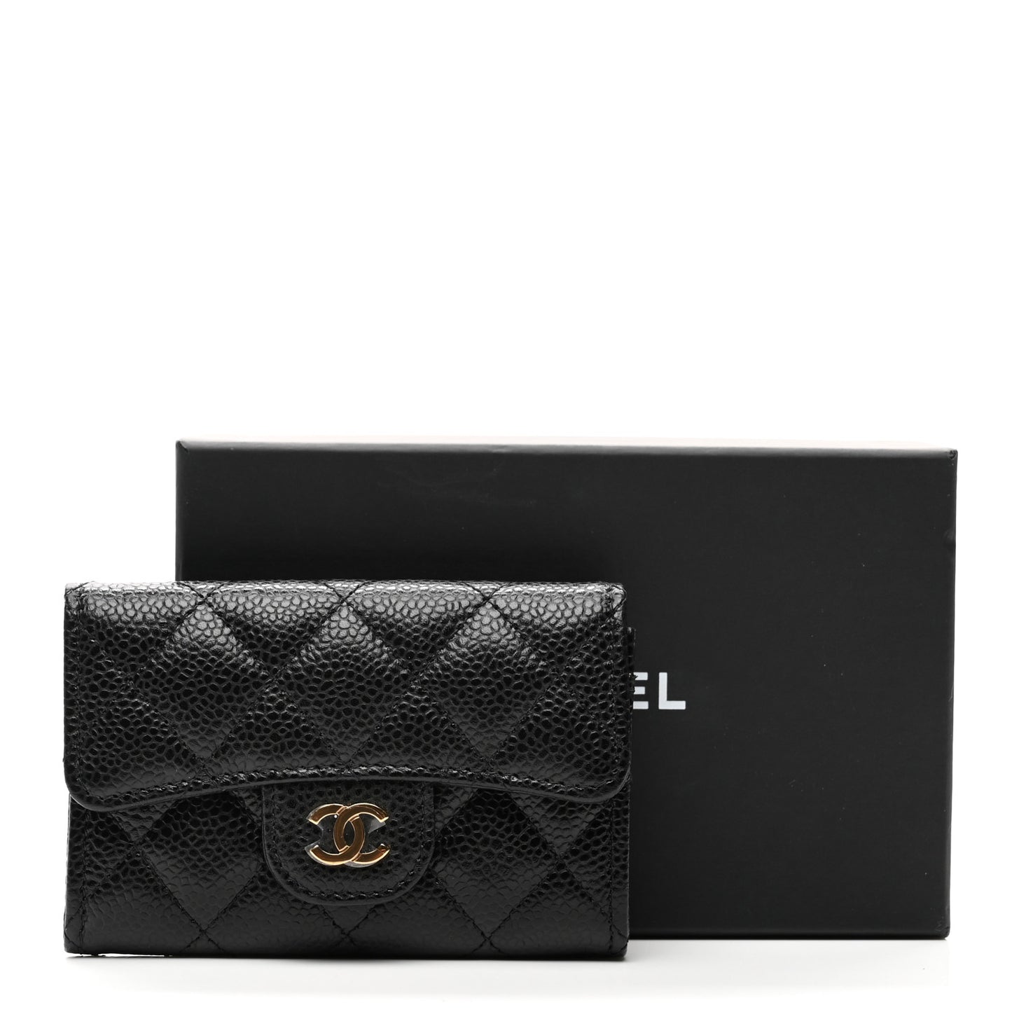 Caviar Quilted Flap Card Holder Wallet Black