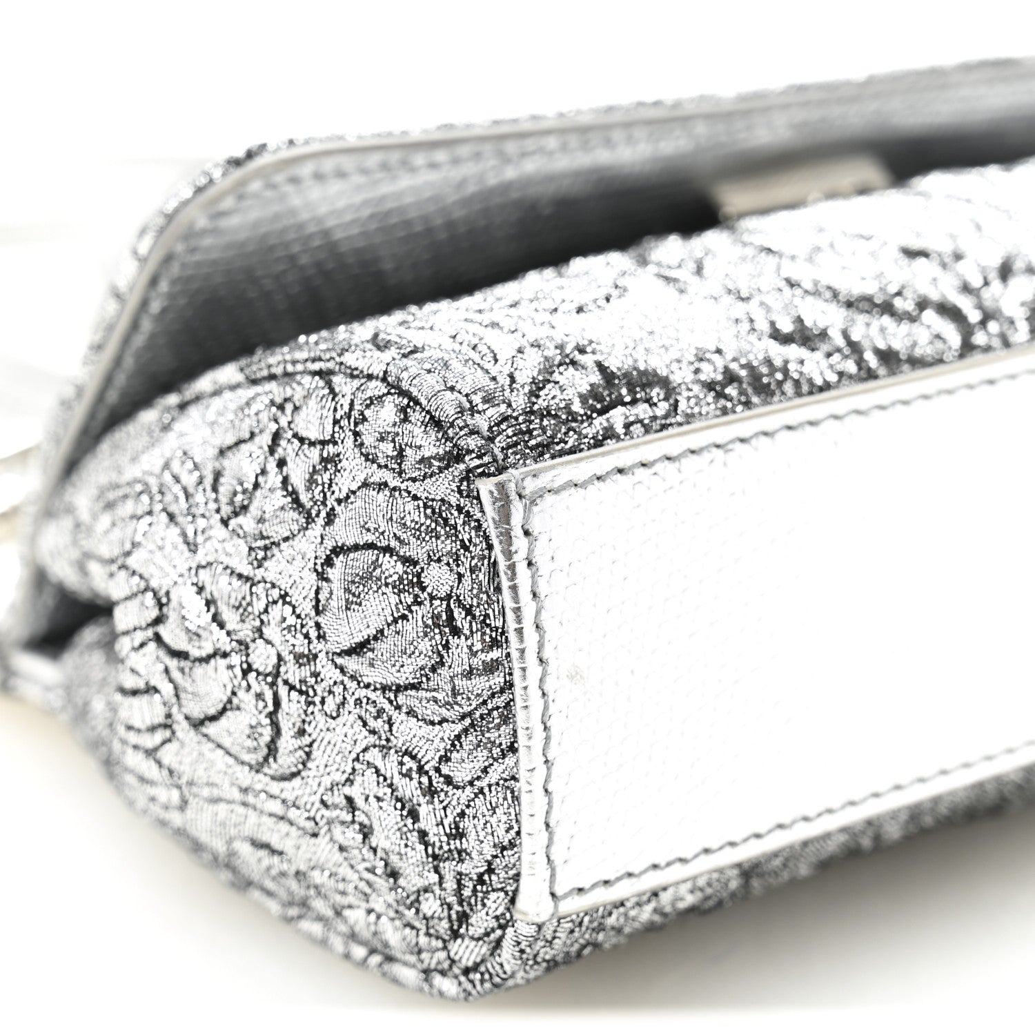 Dolce & Gabbana Brocade Fabric Lizard Calfskin Embossed Small Miss Sicily Satchel Silver 17 of 19