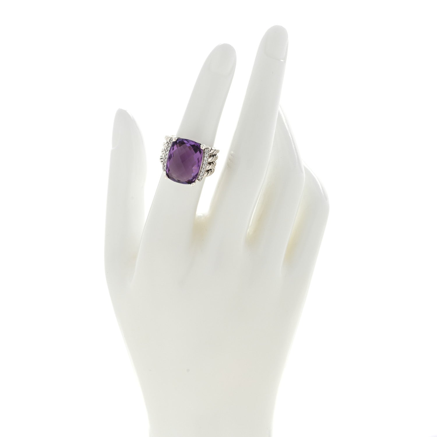 David Yurman Sterling Silver Diamond Amethyst 16mm Wheaton Ring 51 5.75 2 of 4